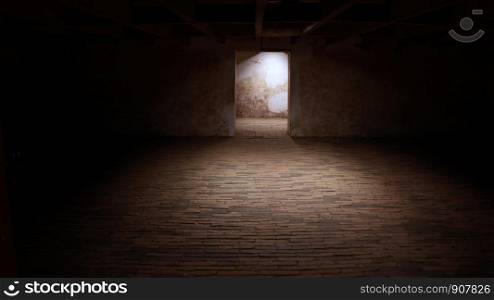empty basement in abandoned old industrial building with little light