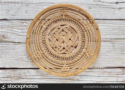 Empty basket on an old wooden table