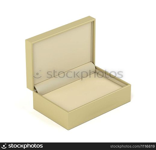 Empty beige box for jewelry or gifts on white background