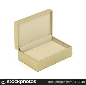 Empty beige box for jewelry or gifts on white background