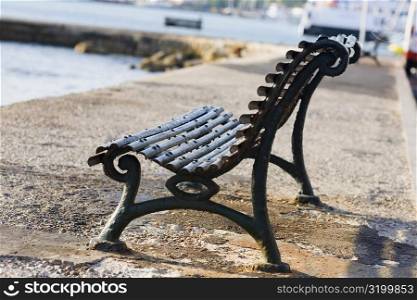 Empty bench at the seaside, Rhodes, Dodecanese Islands, Greece