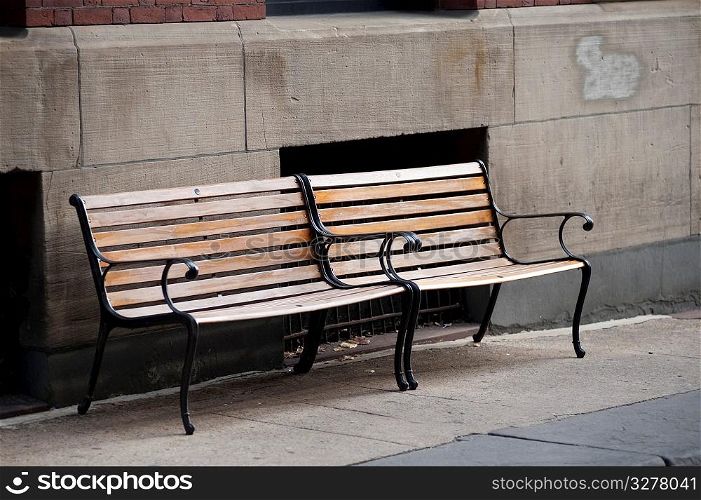 Empty bench on the street in Boston, Massachusetts, USA