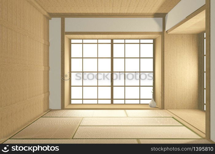 Empty big room Japanese tropical style. 3D rendering