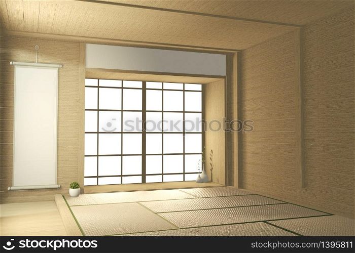 Empty big room Japanese tropical style. 3D rendering