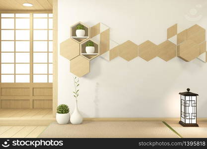 Empty big room Japanese tropical style. 3D rendering