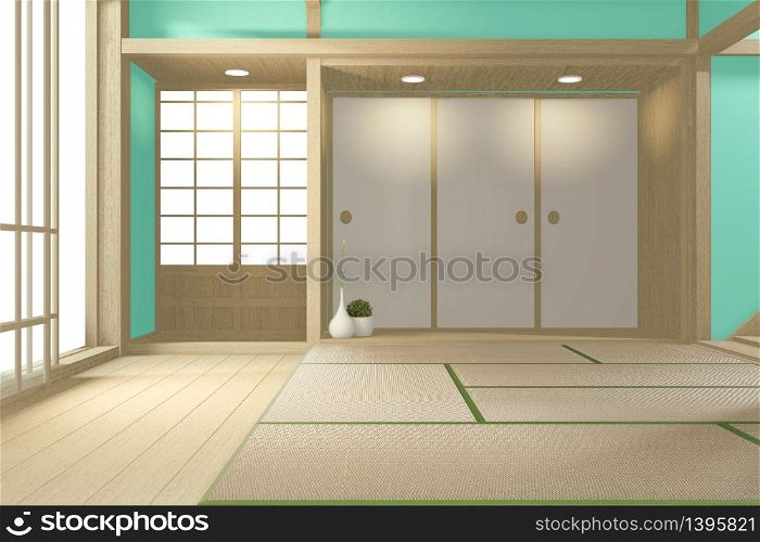 Empty big room Japanese tropical style. 3D rendering