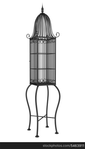 empty black birdcage isolated on white background