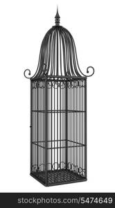 empty black birdcage isolated on white background