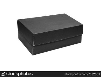 Empty Black Cardboard box with opened lid isolated on white background. With clipping path.. Cardboard box with lid isolated on white background