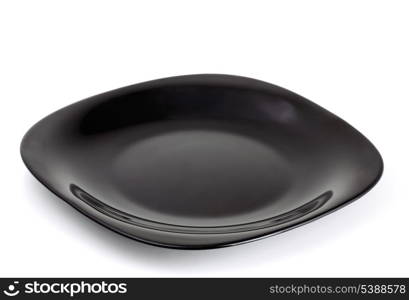 Empty black plate isolated on white