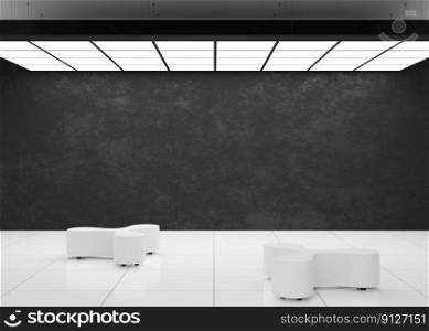 Empty black wall in modern art gallery. Mock up interior in minimalist style. Free, copy space for your artwork, picture, text, or another design. Empty exhibition space. 3D rendering. Empty black wall in modern art gallery. Mock up interior in minimalist style. Free, copy space for your artwork, picture, text, or another design. Empty exhibition space. 3D rendering.