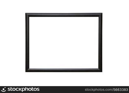Empty blank black isolated photo frame on white wall