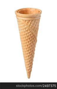 Empty blank ice cream waffle cone tilted isolated on white background