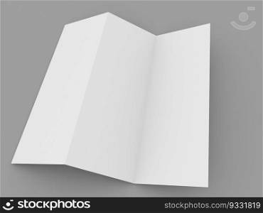 Empty blank paper brochure on gray background. 3d render illustration.. Empty blank paper brochure on gray background. 