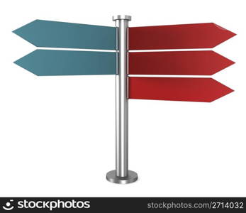 Empty blue and red direction signs isolated in white background