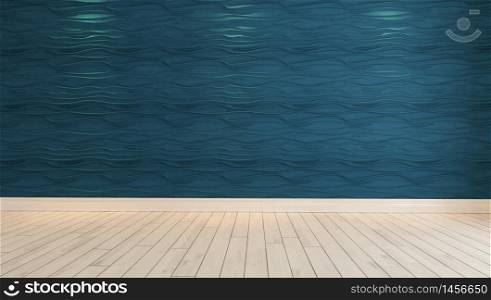 empty blue wave wall with spot light and parquet design idea 3D rendering by Sedat SEVEN