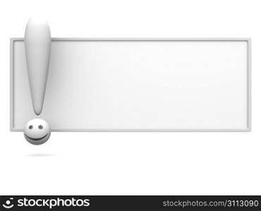 Empty board with exclamation mark. 3d