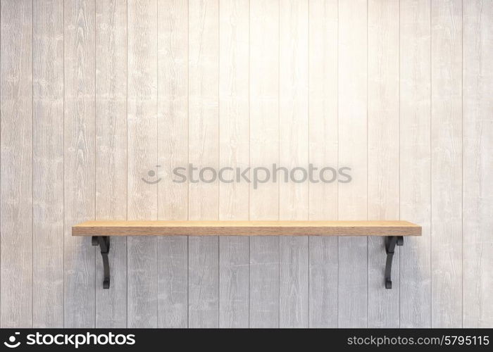 empty book shelf on wooden wall