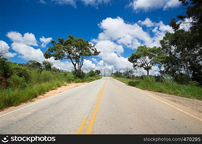 empty brazilian road at sunny cloudy day