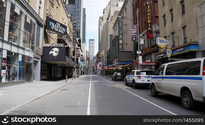 Empty Broadway on May 15, 2020 during Coronavirus Lockdown