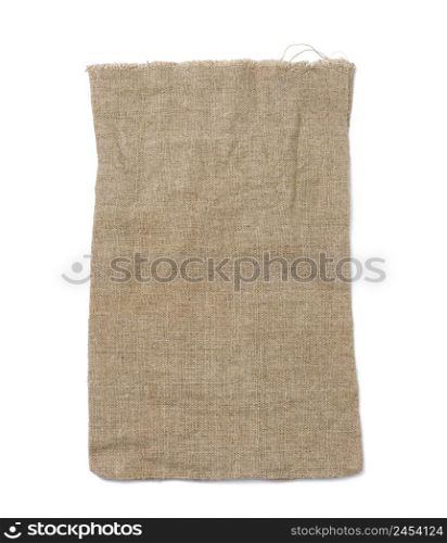 Empty brown burlap sack on white isolated background
