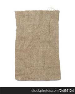 Empty brown burlap sack on white isolated background