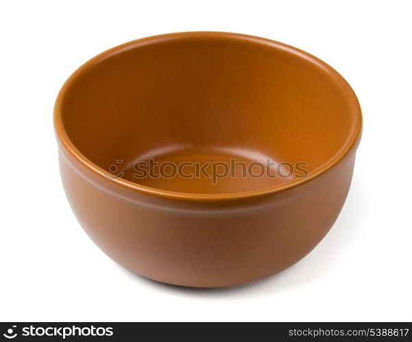 Empty brown clay bowl isolated on white