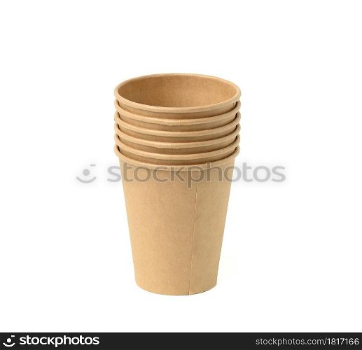 empty brown paper disposable cups on a white background, concept eco-friendly, zero waste