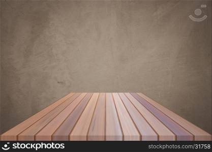 Empty brown top wooden table with concrete wall background. For product display