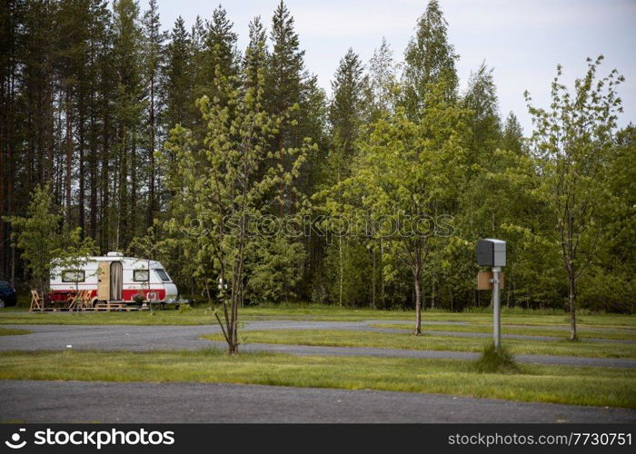 Empty C&ing during coronavirus. Family vacation travel RV, holiday trip in motorhome, Caravan car Vacation.