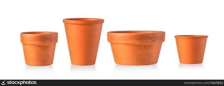Empty ceramic brown flower pots isolated over the white background