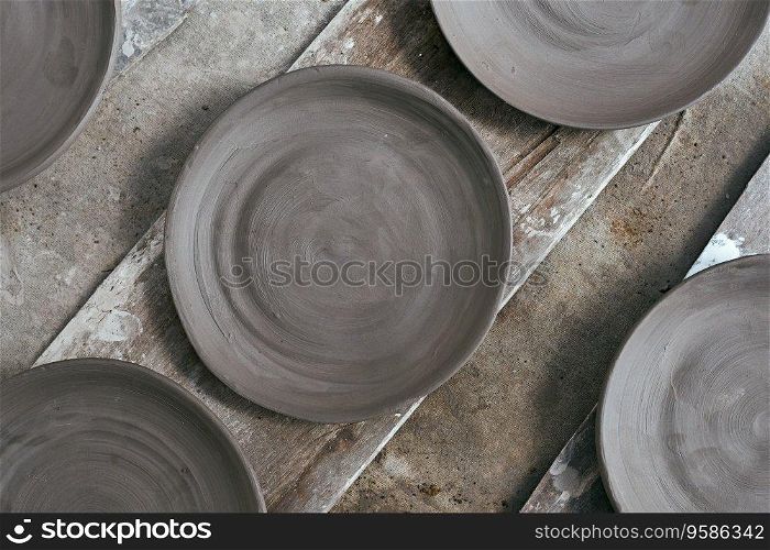 Empty ceramic Dish on rustic table . Empty ceramic Dish 