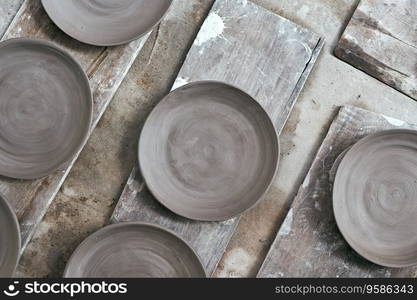 Empty ceramic Dish on rustic table . Empty ceramic Dish 