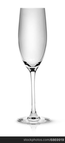 Empty champagne glass isolated on white background