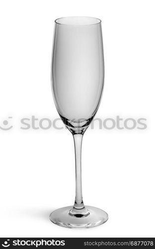 Empty champagne glass top view isolated on white background