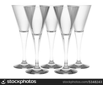 empty champagne glasses isolated on white background