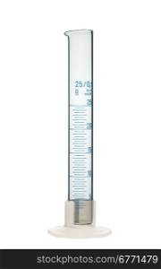 Empty chemical 25 ml measuring cylinder isolated on white background, studio shot