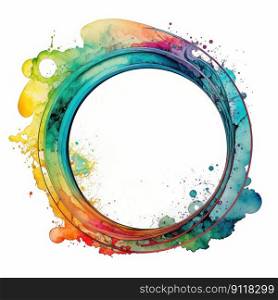 Empty circle frame on white background. Concept of overlapped mystery colorful watercolor. Finest generative AI.. Empty circle frame on white background.