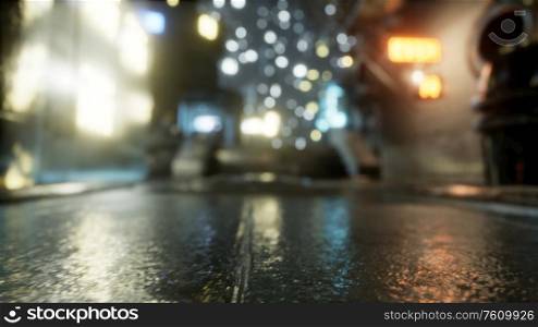 Empty City Streets on quarantine In The Rain At Night