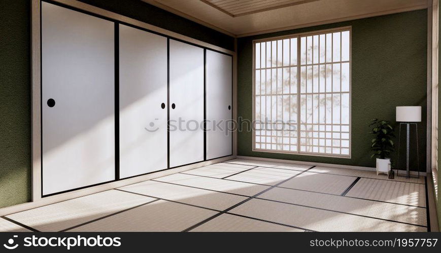 Empty - Clean green modern room japanese style.3D rendering