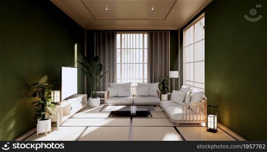 Empty - Clean green modern room japanese style.3D rendering