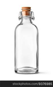 Empty clear bottle with vintage swing top isolated on white background. Generative AI
