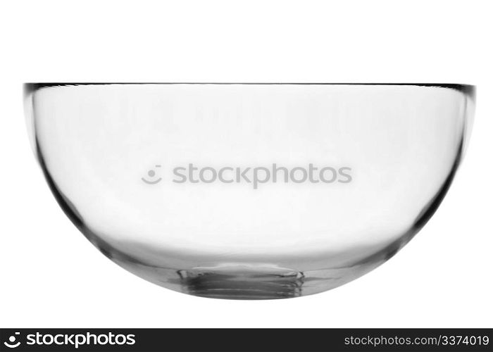Empty clear salad bowl on white background