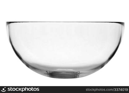Empty clear salad bowl on white background