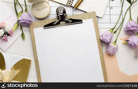 empty clipboard papers wedding planner