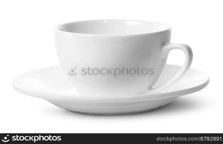 Empty coffee cup on a saucer isolated on white background