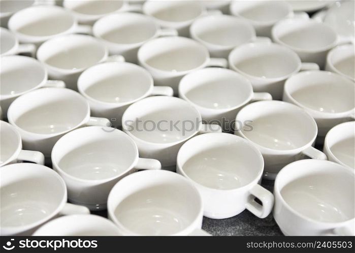 empty coffee cup on the table, white coffee mugs ready to serve in the morning