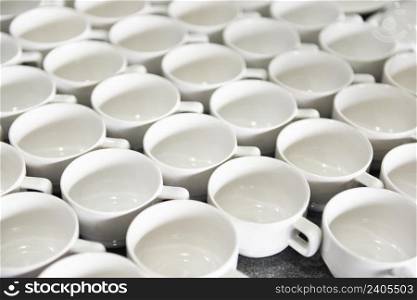 empty coffee cup on the table, white coffee mugs ready to serve in the morning