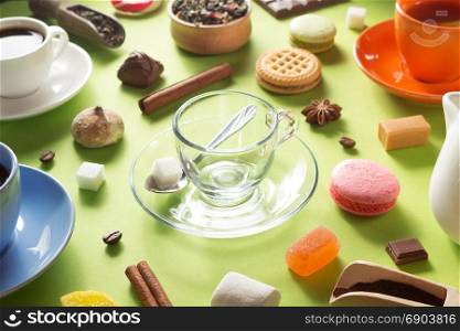 empty coffee glass cup and sweets