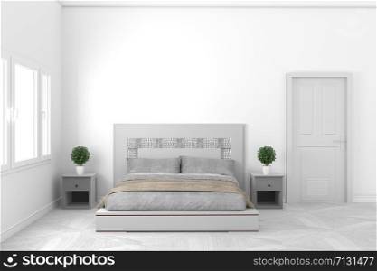 Empty concept - Beautiful white bed room empty style with white floor and wall background. 3D rendering